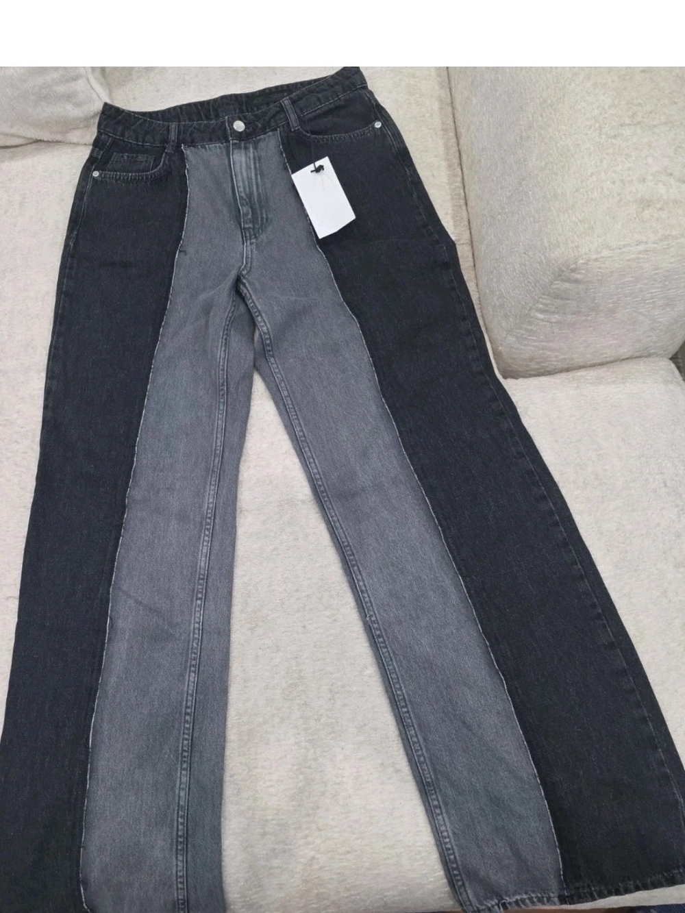Zara Wide Leg Jeans Color Block in Black & Gray Size 40 NWT